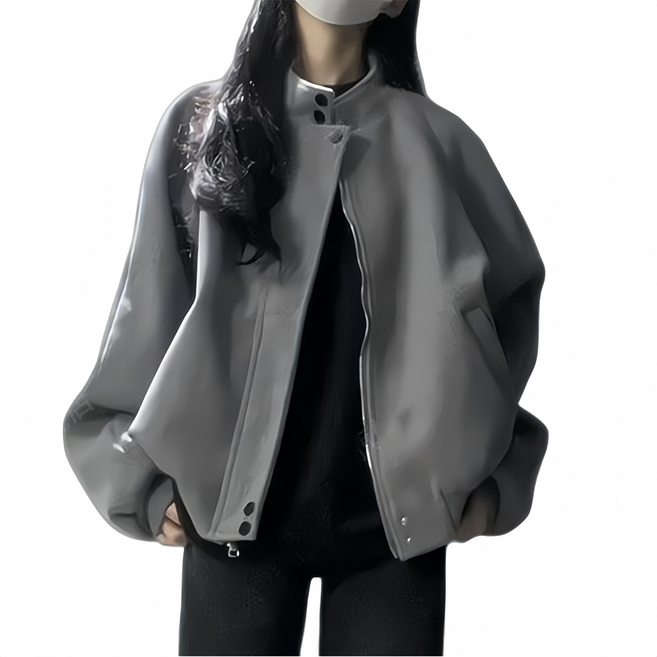 Makone 여성 가을 겨울 스탠드카라 스웨이드 루즈핏 집업 자켓