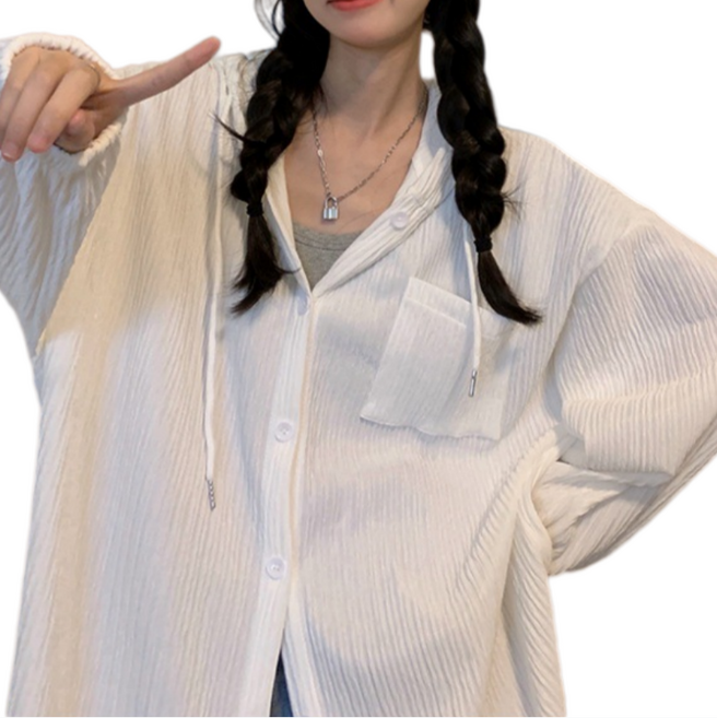 피어니스트 여성용 오버핏 후드 남방 셔츠