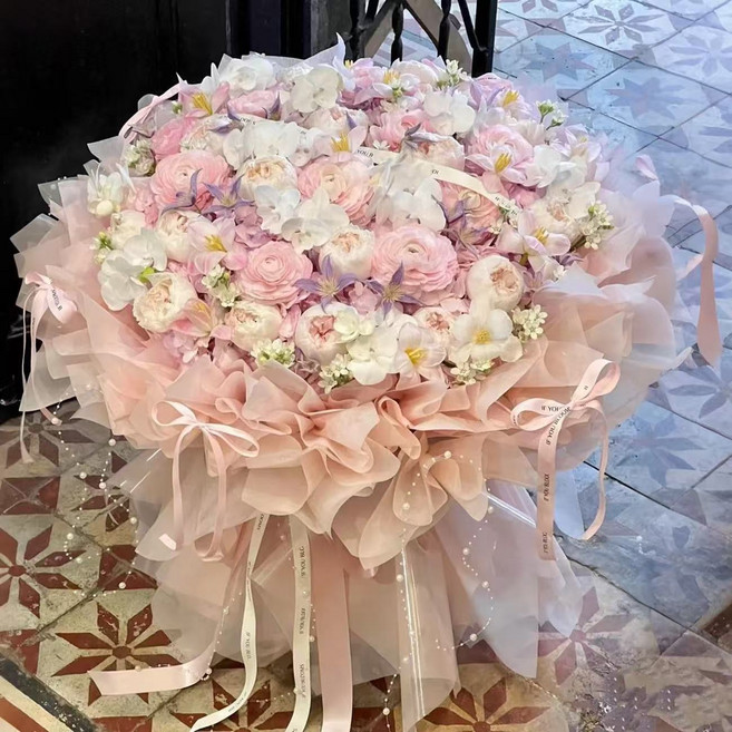 香皂花永生花多巴胺仿真玫瑰七夕節日生日禮物送女生高級感驚喜, 1個, 多巴胺52朵【墨香花影】送禮袋+燈串
