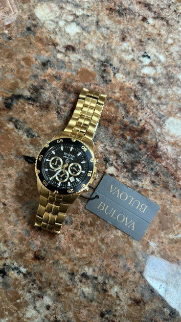 [Bulova] 부로바 남성 마린 스타 골드 크로노그래프 블랙 다이얼 스테인리스 스틸 시계 98B250