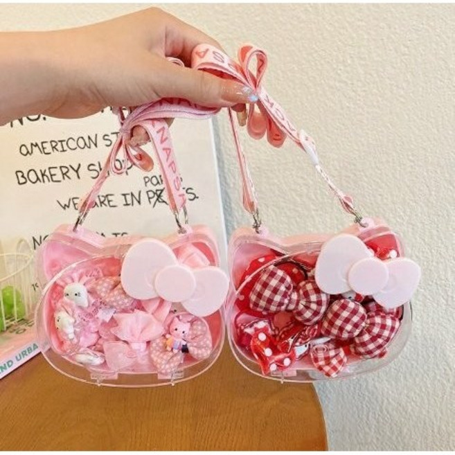 아짱 아동 유아 프린세스 헤어핀 악세사리 가방 선물 세트 돌아기 머리핀 고무줄 머리방울 공주 선물 캣츠가방핀세트