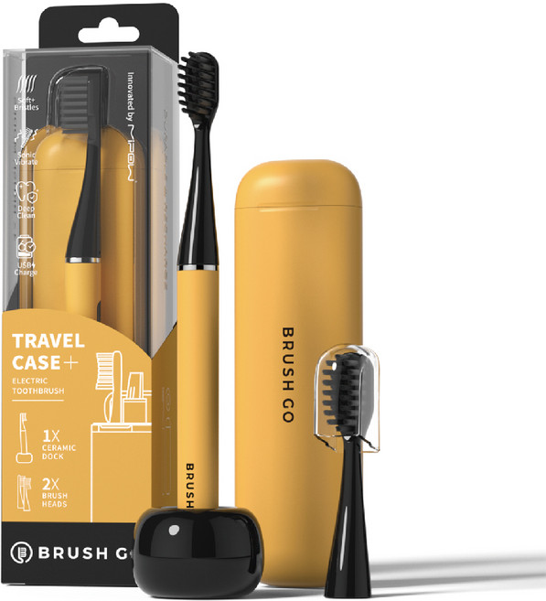 MIPOW BRUSH GO i4 울트라 슬림 음파 전동칫솔 | 여행용 충전 칫솔 | 브러시 헤드 2개 포함 | 슬림하고 가벼운 전동칫솔, 1세트, Yellow, CI-900S