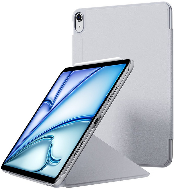 AITEWO 아이패드 케이스 삼각형거치모드 네 가지 각도조절 마그네틱 펜슬수납 미니 에어4/5/6/7 프로7/6/5/4/3/2세대 10.9/11/12.9/13인친 M2 M3 M4, 그레이