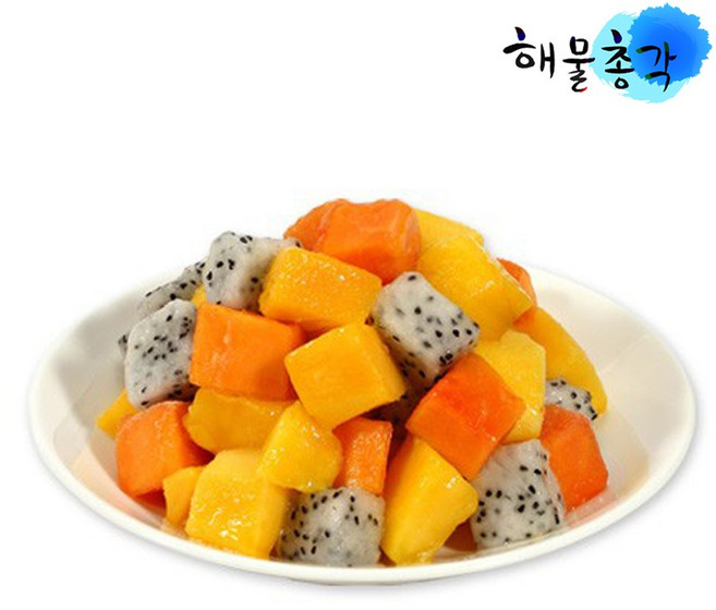 해물총각 냉동과일 망고하프 열대과일 다이스 리치 람부탄, 1개, 냉동과일 3종_1kg