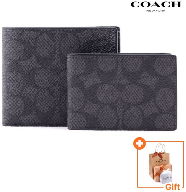 [국내백화점A/S] 코치 반지갑 남자 명품 가죽 지갑 슬림 ID 빌폴드 CW380CQ/BK
