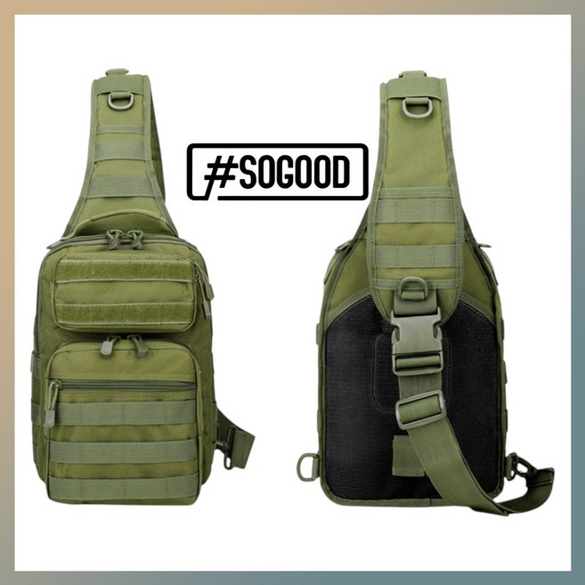 戰術多層斜肩包 600D尼龍耐磨防水防刮, 戰術斜肩包-軍綠