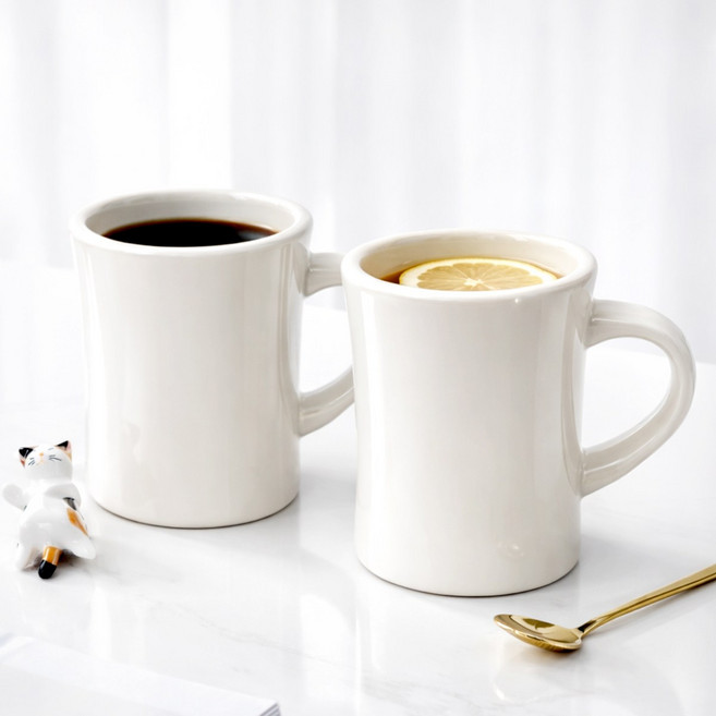ROYAI ONE 예쁜 도자기 머그컵 머그잔 커피잔 350ml, 1개, 하얀색+하얀색