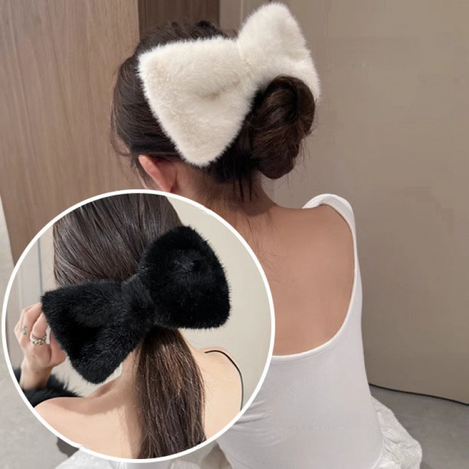 ZMBIRD 2종세트 뽀글이 왕리본 가을 겨울 털집게핀 N2021