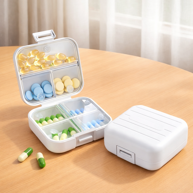 옥타기지 7칸 분리수납 휴대용 약통 케이스, 2개, 화이트