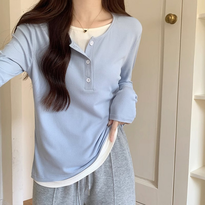 반오픈넥 긴팔 레이어드 티셔츠 시크한 이너티