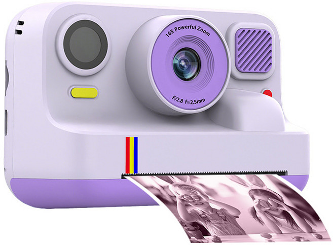 K12Pro 兒童拍立得相機，藍牙連接，彩色即時列印，16倍變焦，4800萬畫素，1080P錄影, 1個, 夢幻紫(加購彩色相紙捲*4)｜相機主體*1、贈彩色相紙捲*3及掛繩*1、充電線*1