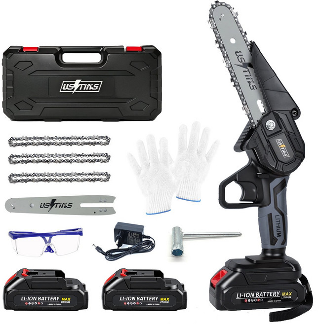 우스틴스 무선 소형 전기톱 체인톱, 1개, 배터리 2개