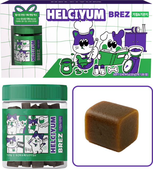 헬시얌 브레스 강아지 간식 기관지 영양제 기침 개선 호흡기 케어면역 강화 기능성 영양 간식, 1개, 120g, 호흡기/기관지