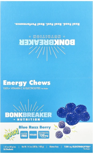 Bonk Breaker 에너지 츄 블루 래즈 베리 10팩 각 40g(1.41온스), Bonk Breaker 에너지 츄 블루 래즈 베리 10 - 쿠팡