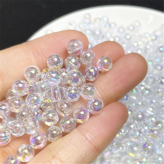 (100pcs)6mm 투명 오로라 아크릴 비즈 재료, (Y41-2) 약100개 (10g)