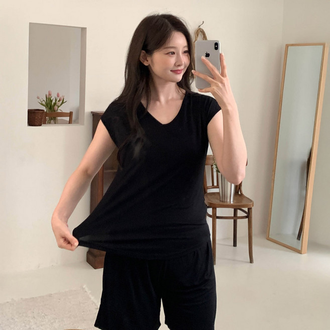 디디오 여성 모달 상하의 반팔 홈웨어 원마일 웨어 잠옷 라운지 웨어 여름 냉감 소재 편한 작용감 시원한 파자마세트