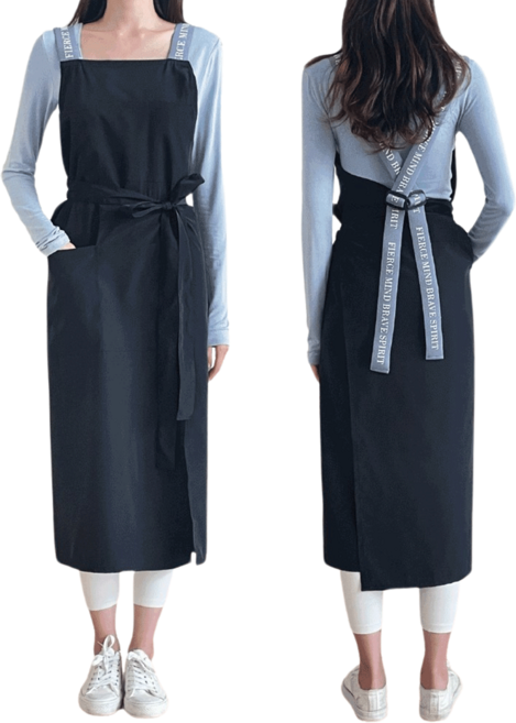 헤어베스트 히든 사이드 슬릿 에이프런 앞치마 작업복 HBLN6702 블랙&그레이끈, 1개, 단품