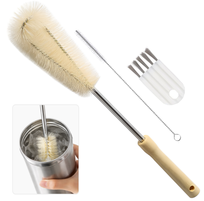 마렝드 텀블러 빨대 틈새 세척솔 올인원 3종, 1세트, 우드