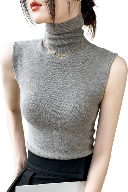 셀럽당 폴라 니트 나시 여 춘추 슬림 이너 민소매 티M3412