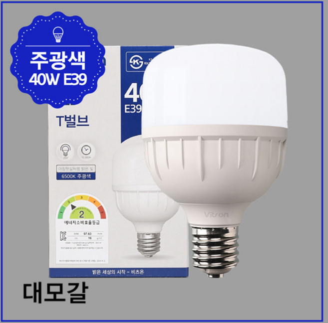 비츠온 LED 보안등 T벌브 40W 6500K (E39), 10개