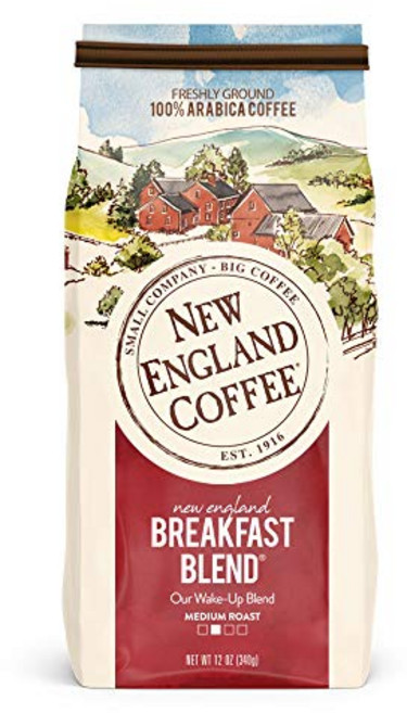 분쇄 가루 커피 New England Coffee 뉴잉글랜드 아침 블렌드 미디엄 로스트, 브렉퍼스트 블렌드, 12 Ounce (Pack of 1), 340g, 1개