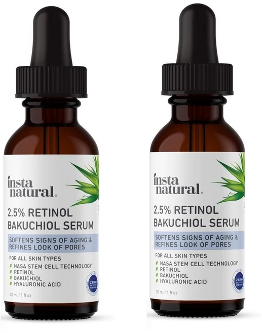 InstaNatural 2.5% Retinol Bakuchiol Serum 미국 인스타내추럴 2.5% 레티놀 바쿠치올 세럼 30ml 2팩, 2개 - 쿠팡