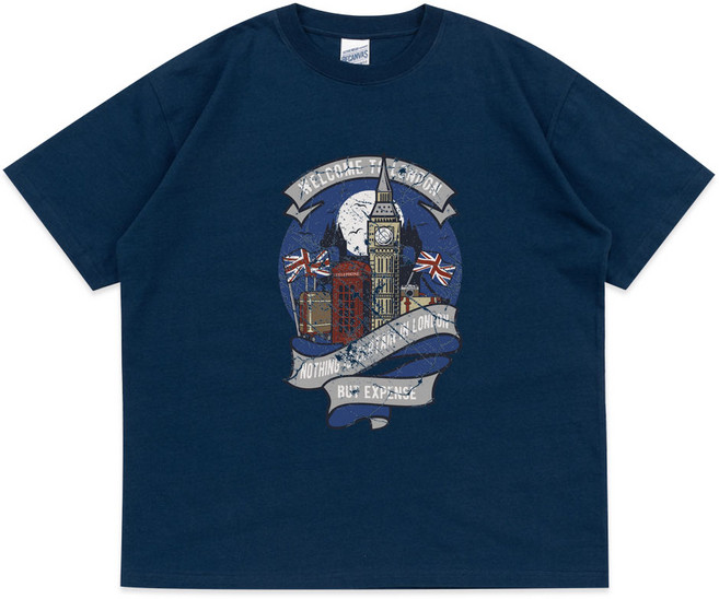 남자 오버핏 프린팅 반팔 티셔츠 18수 면티