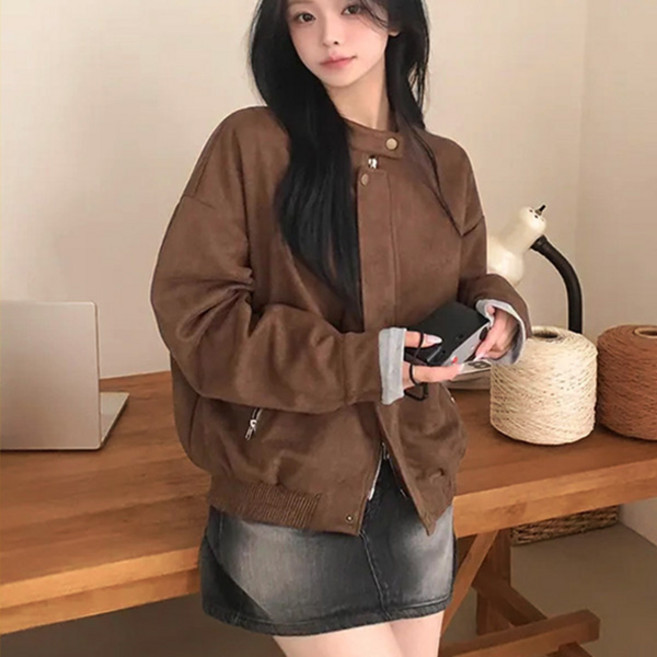 라라홀리 빈티지 스웨이드 하이넥 블루종 점퍼 투웨이 집업 자켓