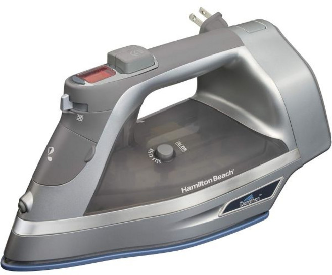 긁힘 방지 듀라톤 밑창이 있는 해밀턴 비치 스팀 다리미 및 수직 스티머 디지털 온도 조절 8인치 접이식 코드 3방향 자동 차단 미끄럼 방지 1700와트 실버, Silver, Digital Temp. Control/ 8’ Retr, Silver
