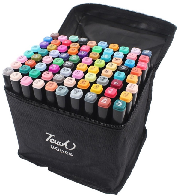 투데이리빙 80색 세트 듀얼 헤드 아트 마카 컬러 트윈 마카펜 드로잉 파이버 트윈펜 컬러링 드로잉펜, 1세트, R98460B(80색