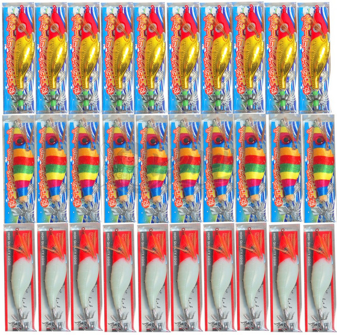 낚시맨 왕눈이에기 문어에기 혼합 세트 30p, 1세트, 100g, 고추장금비+색동+고추장