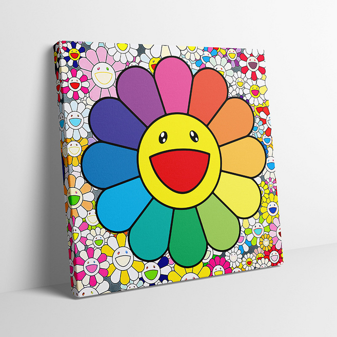 무지개 태양꽃 미소 대형 캔버스액자 감성 인테리어 소품 원룸 거실 카페 벽장식 선물, 다채로운 미소