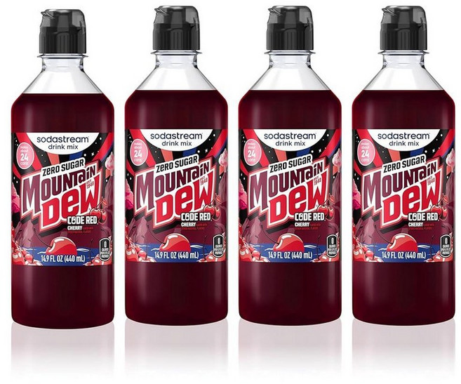 SodaStream® Mountain Dew ® 뉴 푸어 보틀 소다 드링크 믹스 44.9 ml (14.9 액량 온스) (4팩)124575, 14.9액량 온스 (4개), MTN Code Red Zero New Pour, 440ml, 440ml