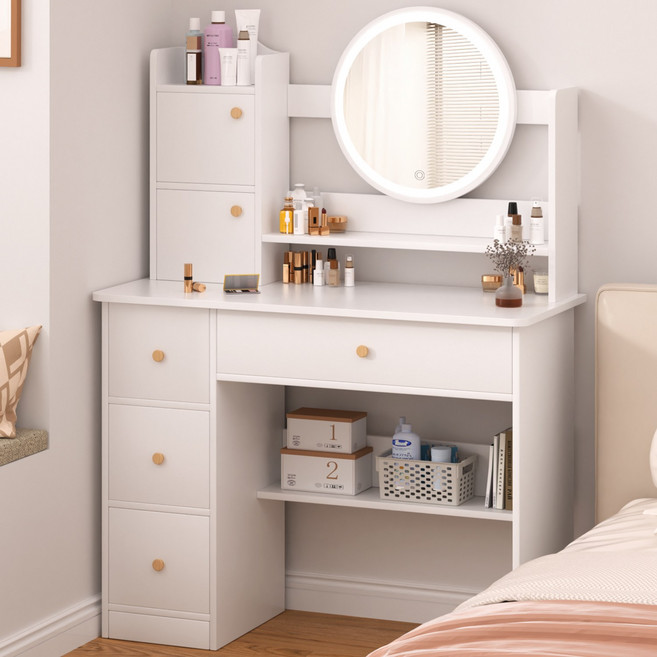 오솜 화장대 침실 LED 화장품 대용량 정리대 테이블, 화이트B