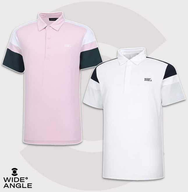 와이드앵글 남성 골프웨어 카라 반팔티 하프 슬리브 컬러블록 폴로 티셔츠 WMM24274