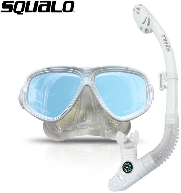 스쿠알로 드라이탑 미러스노클링 SET (드라이탑 스노클/미러마스크) 프리다이빙, 미러화이트