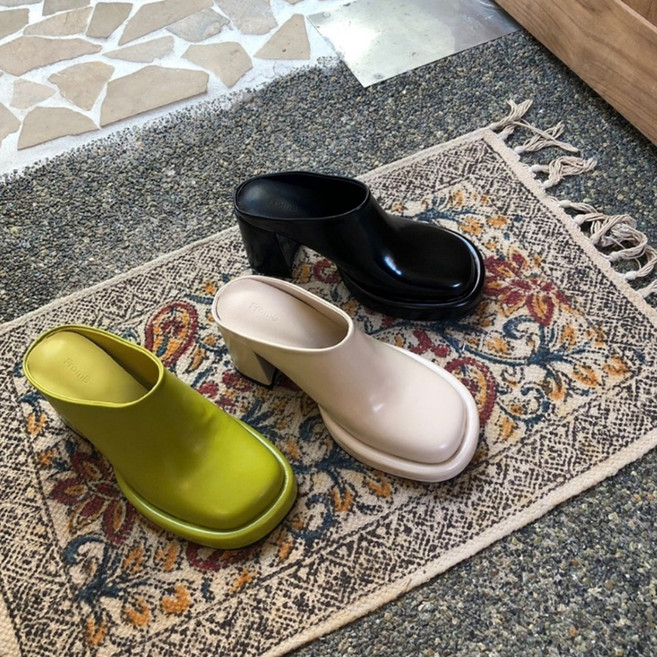 오버솔 가보시 블로퍼힐 비비드 통굽 뮬슬리퍼 8cm