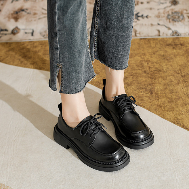 ANYOU 여성 심플 소프트 컴포트 키높이 로퍼 통굽 무광 소프트 레더 단화