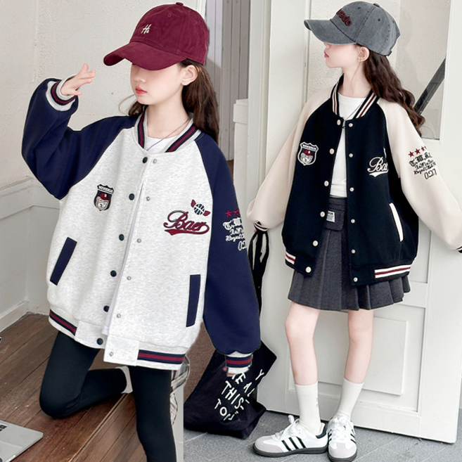 해피델리 시즌베어 배색 바시티자켓