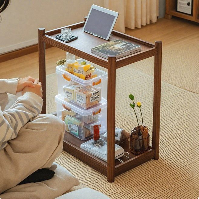 에코소라노 원목 다용도 협탁 소파 사이드 테이블 수납 침대 거실 보조 테이블, 월넛