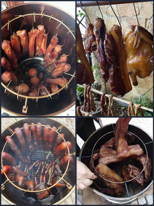 훈연기 훈제냄비 드럼통화로 화덕 야외바베큐그릴 생선구이팬 캠핑용 통구이 삼겹살그릴팬 캠핑 모닥불 화로대 대형 꼬치화로 꼬치구이기계 연료 바베큐, 1개