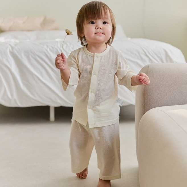 아이숲 아동용 솔리드 모달메쉬 칠부실내복 상하의 세트