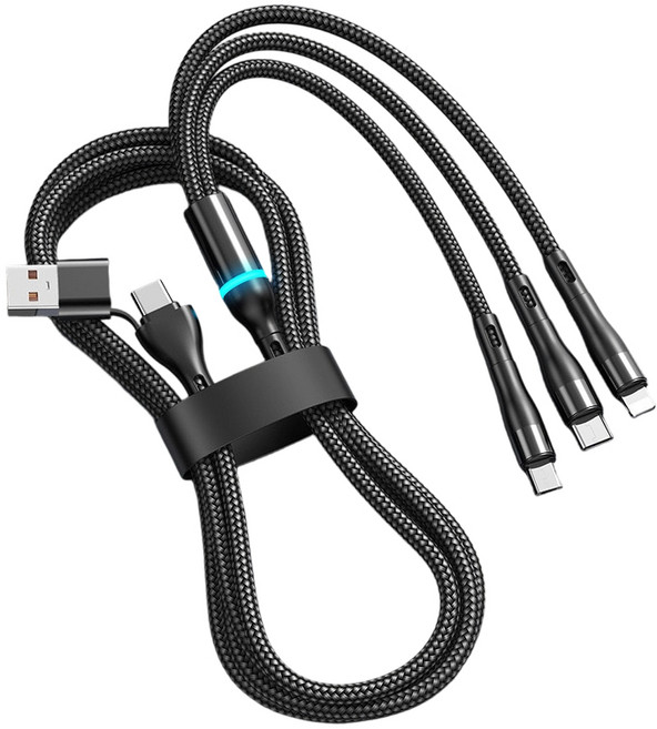 6인1 멀티 인터페이스 고속충전케이블 LED 발광 모든 기기 호환, 1개, 100W-블랙, 1.2m