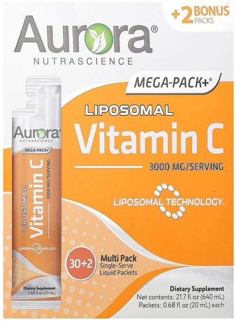 Aurora Nutrascience Mega-Pack+ 리포소말 비타민C 32팩 각 20ml(0.68fl oz) Nutrascience (오로라 뉴트라사이언스) - 쿠팡