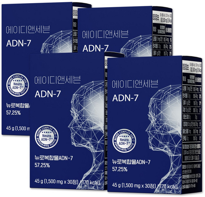 ADN-7 에이디엔세븐 키즈 뉴로밸런스 집중력 뇌 영양제 기억력 공부 건강 어린이 청소년 수험생, 4개, 30정