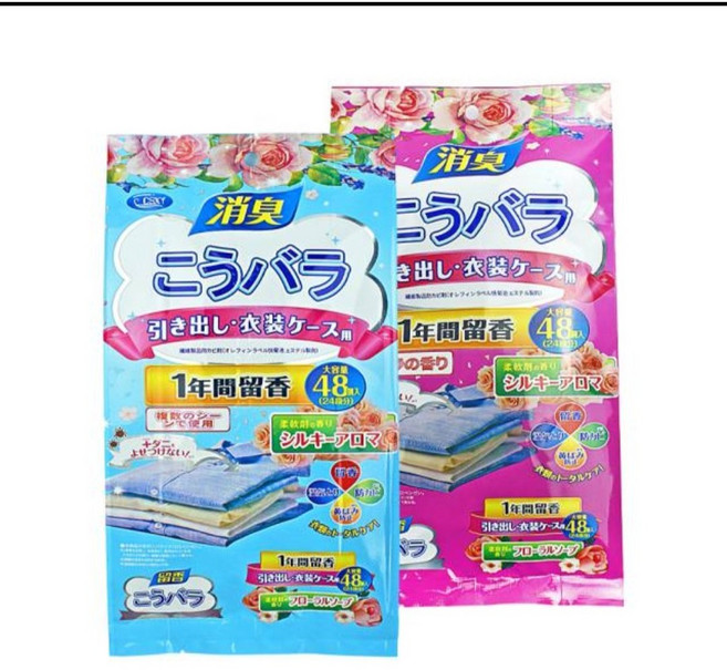 (새제품)1+1일본 좀벌레퇴치제 곰팡이탈취제 천연 꽃향기 옷장방향제 냄새 탈취 좀약 옷장용 서랍장용 신발장용 향기남김/방습/곰팡이 방지, 장미꽃향48p+48p