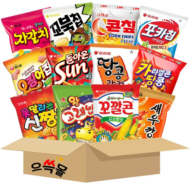 봉지과자 12종 선물세트 새우깡 오징어집 왕고래밥 꼬깔콘 콘칲 땅콩강정 썬 신짱 포카칩 자갈치 꼬북칩 카라멜콘과 땅콩