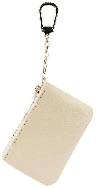 Veki 열쇠 고리가 있는 동전 지갑 풀 그레인 가죽 미니 작은 지갑 키체인 카드 홀더 키체인 패셔너블한 클래식 클러치 여성 및 남성용 오프 화이트 간단하고 실용적입니다