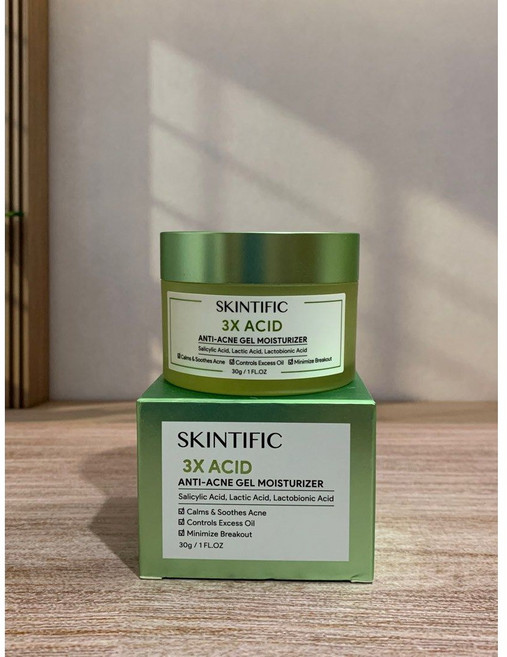 SKINTIFIC 3X ACID抗痘凝膠保濕霜 舒緩 平衡油脂 清爽保濕, 30g, 1個