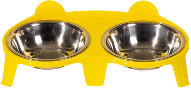 스테인레스 스틸 강아지식기2구 전복방지 고양이물그릇 개밥그릇 반려동물용품, 노란색, 1개